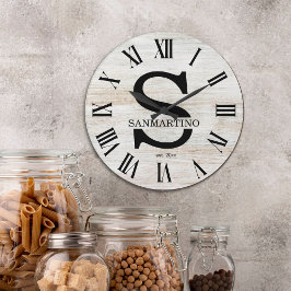 Reloj Redondo Grande Monograma rústico vintage nombre de familia