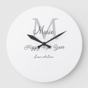Reloj Redondo Grande monograma simple minimalista feliz año nuevo nombr