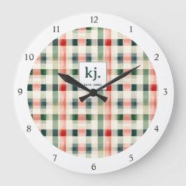 Reloj Redondo Grande Monograma suave Evergreen Gingham
