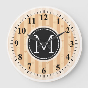 Reloj Redondo Grande Monograma Toscan Stripes Moderno Patrón Corazón