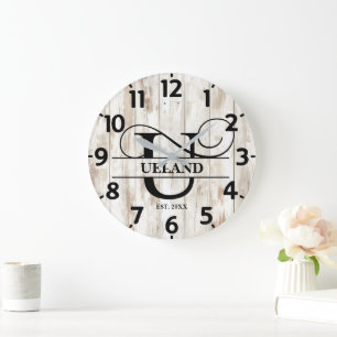 Reloj Redondo Grande Monograma U de Casa de Campo Rústica
