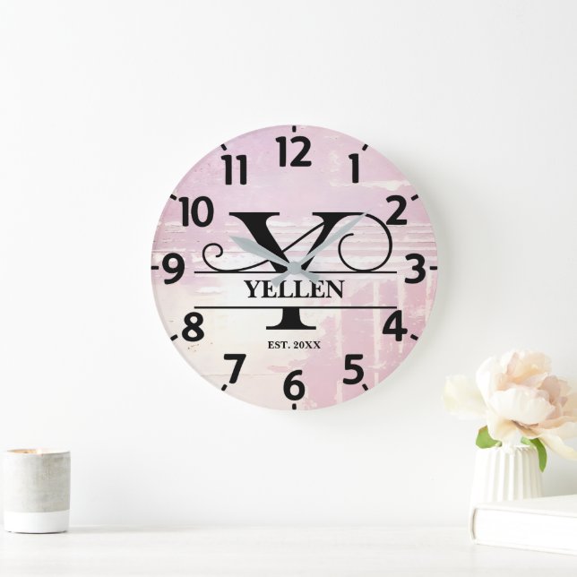 Reloj Redondo Grande Monograma Y de lavanda pálida (Hogar)