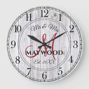Reloj Redondo Grande Monogramado de Boda ruso personalizado recién casa