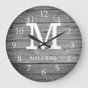 Reloj Redondo Grande Monogramed Wood Farmhouse