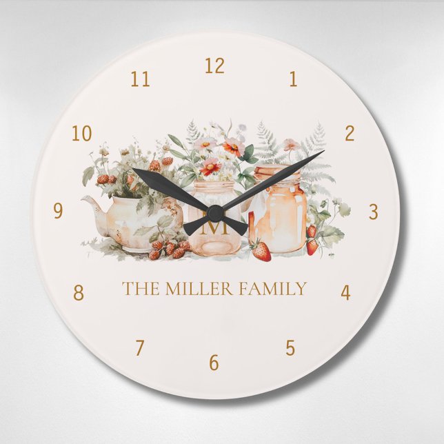 Reloj Redondo Grande Monogrammed Forest Floral Botanical Family Name (In situ)