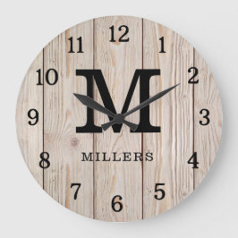 Reloj Redondo Grande Monogramo de nombre de familia de madera marrón cl