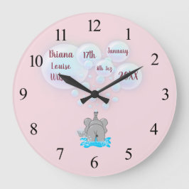 Reloj Redondo Grande Monogramo de un elefante bebé lindo con burbujas