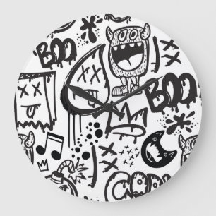 Reloj Redondo Grande Monster Boys: Patrón dibujado a mano