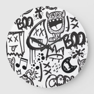 Reloj Redondo Grande Monster Boys: Patrón dibujado a mano