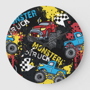 Reloj Redondo Grande Monster Car: Resumen del patrón infantil