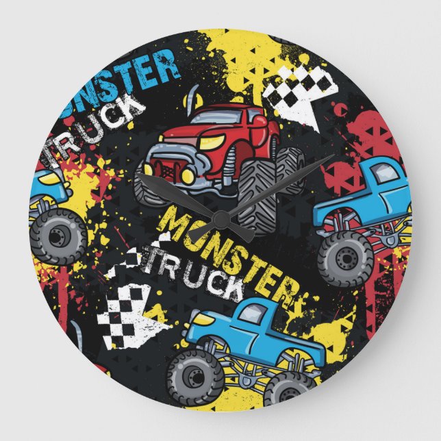 Reloj Redondo Grande Monster Car: Resumen del patrón infantil (Anverso)