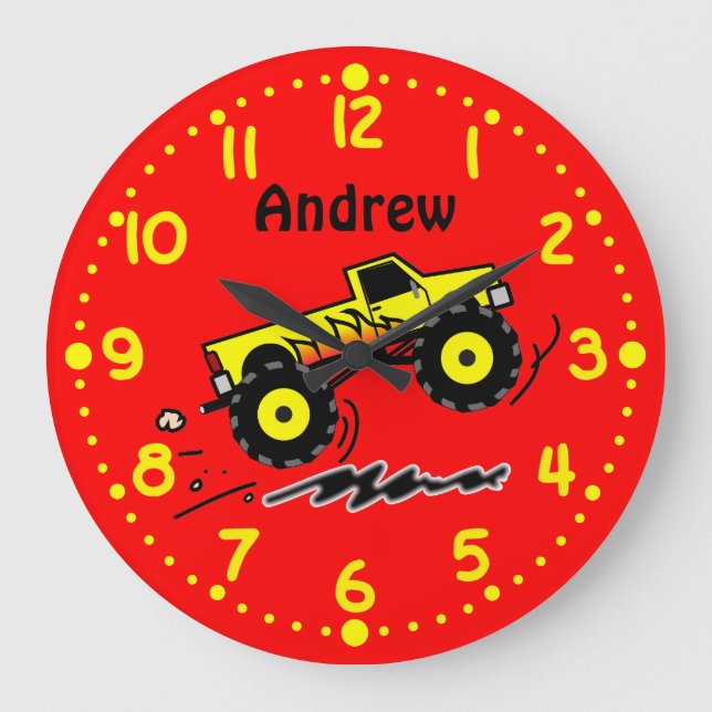 Reloj Redondo Grande Monster Truck Amantes de los Niños Personalizados  (Anverso)