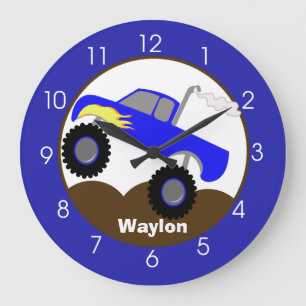 Reloj Redondo Grande Monster Truck Blue Boys Toddler Nursery Room 