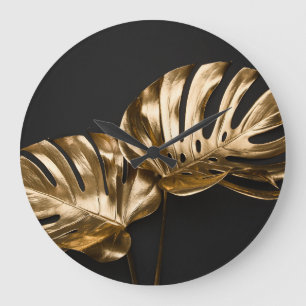 Reloj Redondo Grande Monstera Dorada: Composición artística de lujo