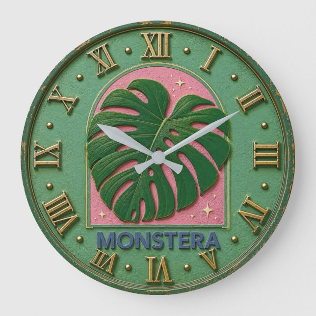 Reloj Redondo Grande Monstera Leaf Botanical  (Anverso)