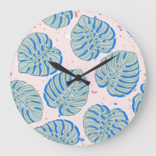 Reloj Redondo Grande Monstera tropical: Patrón de cosecha Terrazzo