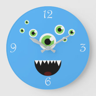 Reloj Redondo Grande Monstruo azul chiflado y gracioso