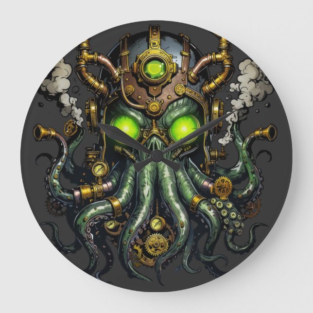Reloj Redondo Grande monstruo Cthulhu steampunk (Anverso)