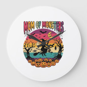 Reloj Redondo Grande Monstruos de Mamá Bruja de Halloween Calabazas Mur