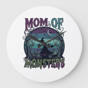 Reloj Redondo Grande Monstruos de Mamá Halloween Bruja Luna Calabazas C