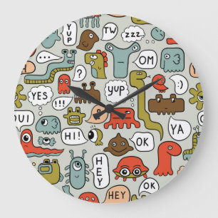 Reloj Redondo Grande Monstruos de Personalizados amables: fondo sin inc