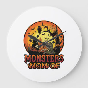 Reloj Redondo Grande Monstruos Mamá Halloween Esqueleto Calabaza Búho E