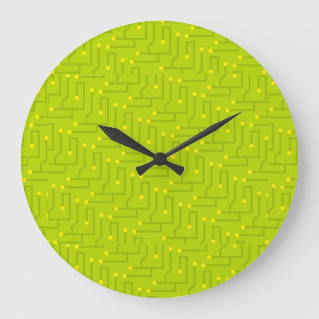 Reloj Redondo Grande Montaje de la tarjeta de circuitos amarillo verde  (Anverso)