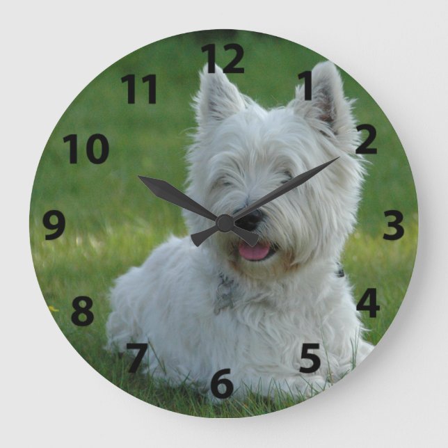 Reloj Redondo Grande Montaña del oeste adorable Terrier (Anverso)