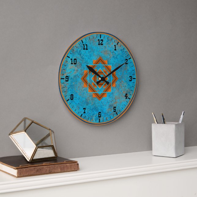 Reloj Redondo Grande Montaña del Suroeste Picos Turquesa Antiguo Estilo (Oficina)