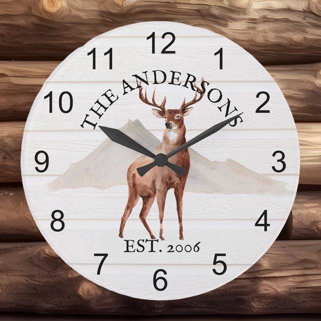 Reloj Redondo Grande Montaña personalizada de madera de ciervo rústico  (Subido por el creador)