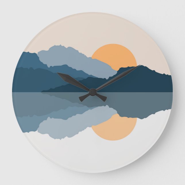 Reloj Redondo Grande Montañas azules reflejadas en el lago (Anverso)