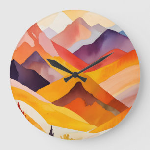 Reloj Redondo Grande Montañas cálidas del otoño