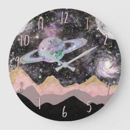 Reloj Redondo Grande Montañas Espaciales Cielo Estrellado Galaxia Plane