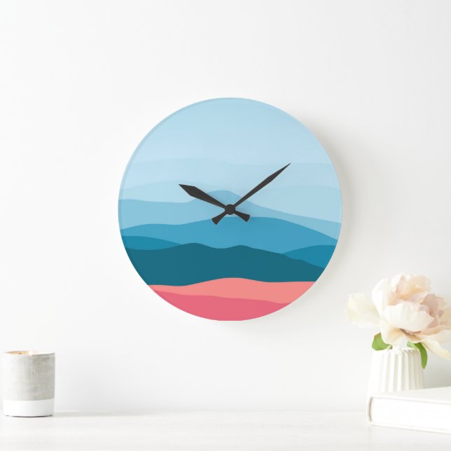 Reloj Redondo Grande Montañas modernas abstractas pastel rosa azul (Hogar)