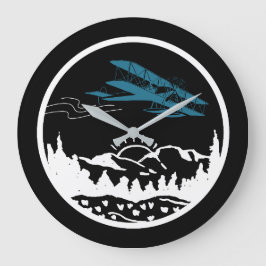 Reloj Redondo Grande Montañas y atardecer de avión, aviación, Minimalis