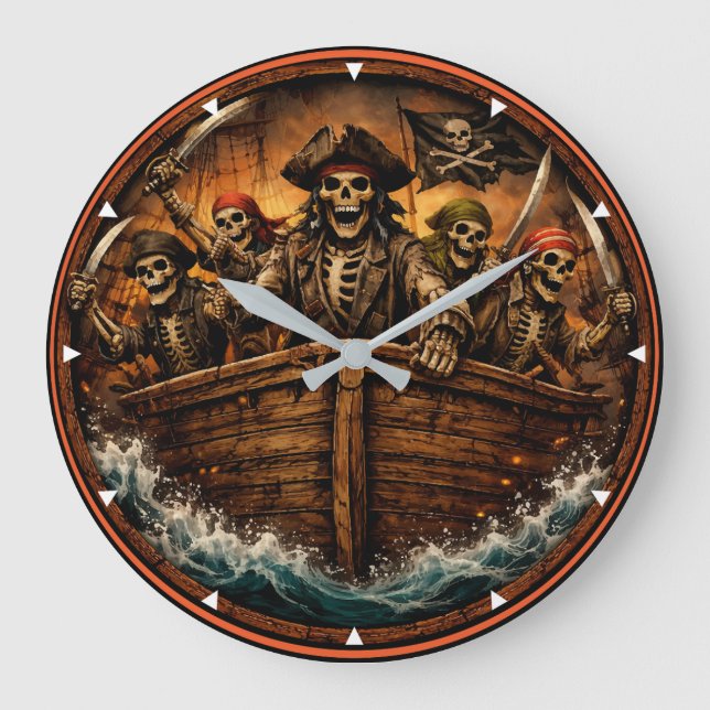 Reloj Redondo Grande Montauk Salvage Co Pirate Clock (Anverso)