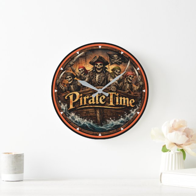 Reloj Redondo Grande Montauk Salvage Co. Pirate Time Wall Clock (Hogar)