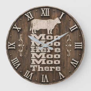 Reloj Redondo Grande Moo Moo Here Moo Moo There Rustic Farmhouse Cow
