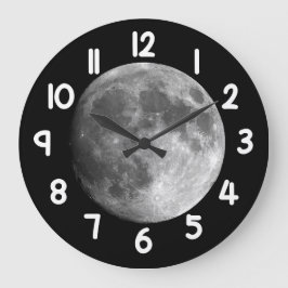 Reloj Redondo Grande Moon Wall Clock – Black Night Sky Space Home Decor
