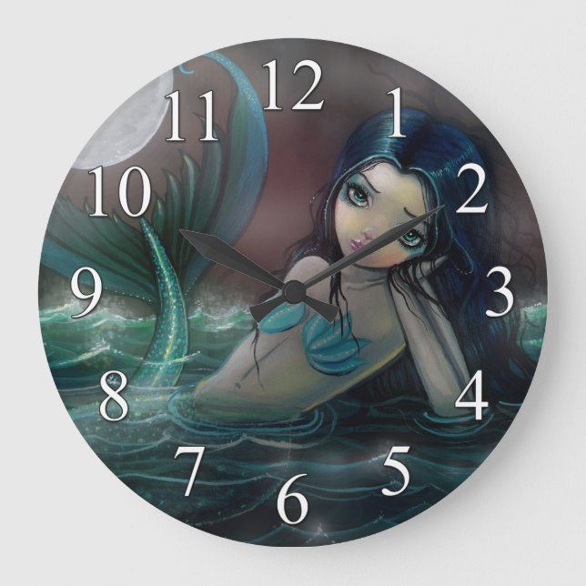 Reloj Redondo Grande Moonlit Creek Cute Mermaid Wall Clock (Anverso)