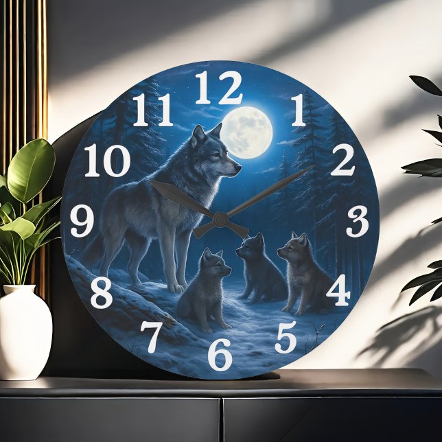 Reloj Redondo Grande Moonlit wolf pack in snowy forest (Subido por el creador)