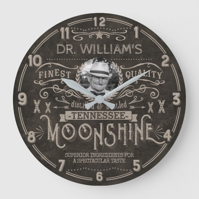 Reloj Redondo Grande Moonshine Vintage Hillbilly Medicine Personalizado (Anverso)