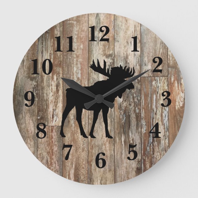 Reloj Redondo Grande Moose Black Silhouette Shiplap Rustic Decoración G (Anverso)