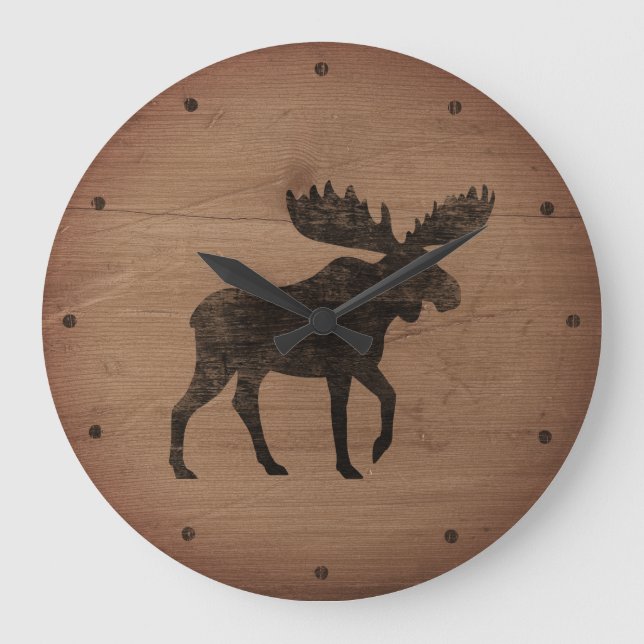 Reloj Redondo Grande Moose Silhouette Rustic Style (Anverso)