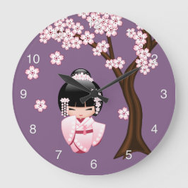 Reloj Redondo Grande Morado Chica Geisha Kokeshi Muñeca Cute Geisha