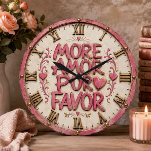 Reloj Redondo Grande More Amor Por Favor Romantic Spanish Pink Farm