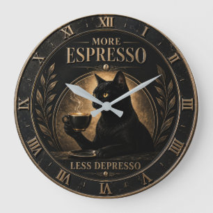 Reloj Redondo Grande More Espresso Less Depresso Black Cat