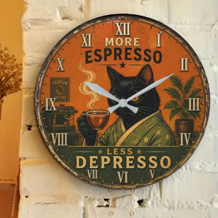 Reloj Redondo Grande More Espresso Less Depresso Cat