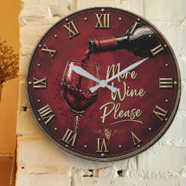 Reloj Redondo Grande More Wine Please Elegant Burgundy Home Bar Decor