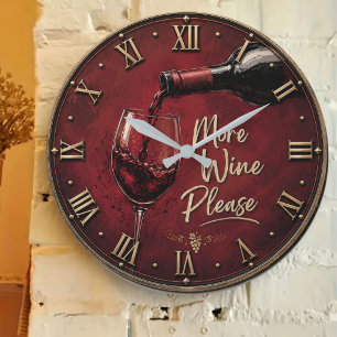 Reloj Redondo Grande More Wine Please Elegant Burgundy Home Bar Decor